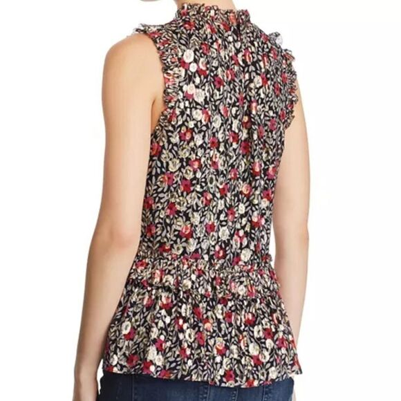 Kate Spade Silk Ruffle Metallic Floral Top Holiday Peplum - Picture 5 of 16